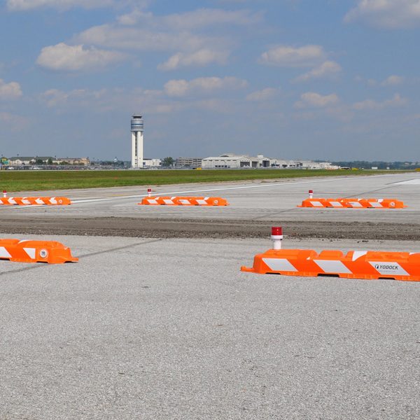 Airport Safety Barricades in place at airport runway